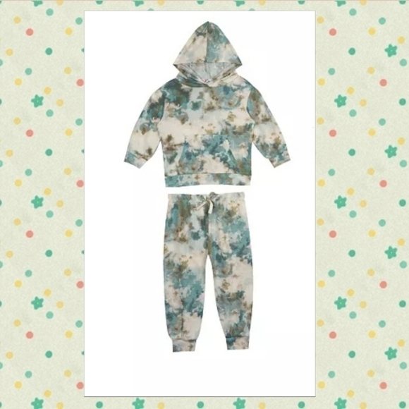 LITTLE Girls Tie Dye Printed French Terry Drawstring Side Top And Matching Sweat